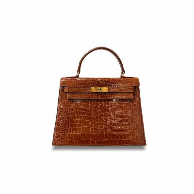 HERMÈS MASTER KELLY 28 SHINY CROCODILE LEATHER BRONZE GOLD (28*22*10cm) 